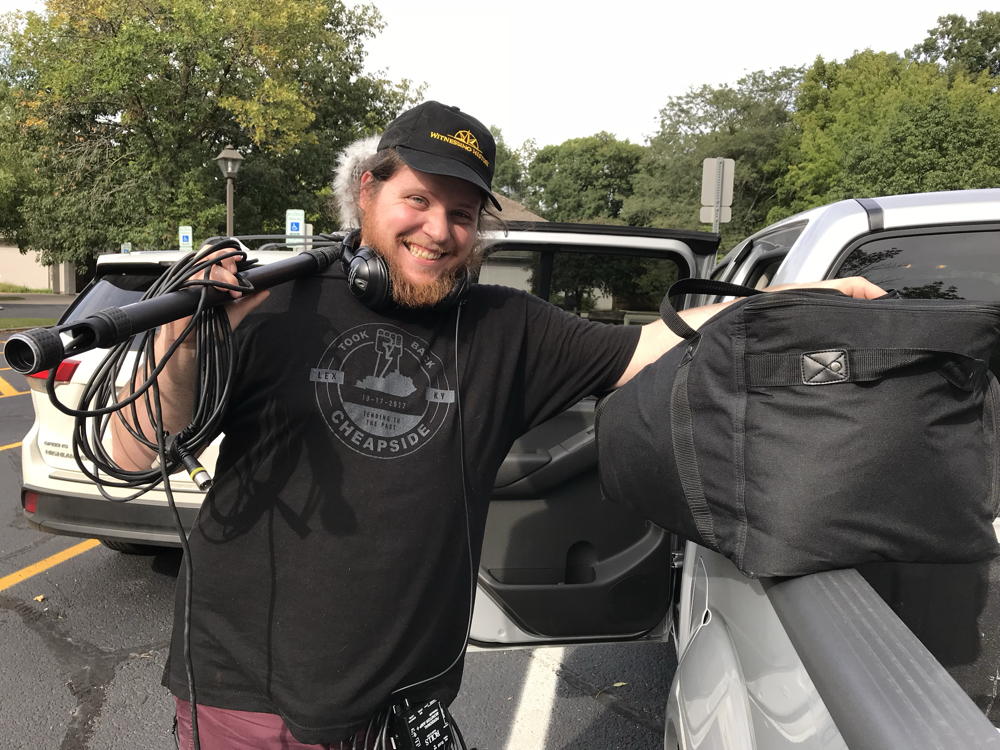 Dustin Jones running location audio in Illinois for the documentary 